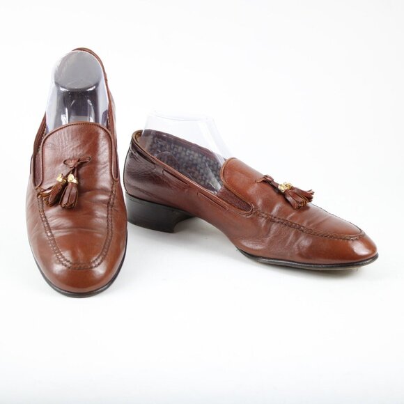 Gucci Sz 43.5? M Brown Tassle Leather Upper Fabric Inner Loafer Shoe - Picture 12 of 16